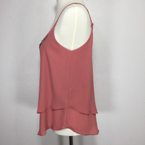 Blush Beaded Embellished Spaghetti Strap Dressy Cami Chiffon Double Layer - Picture 2 of 8